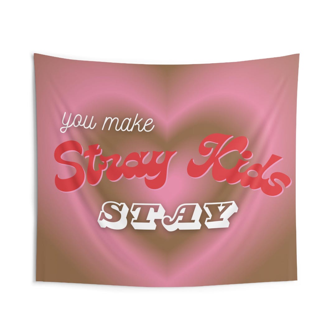 Stray Kids Brown & Pink Heart Tapestry - Love Stay Wall Hanging, Stray ...