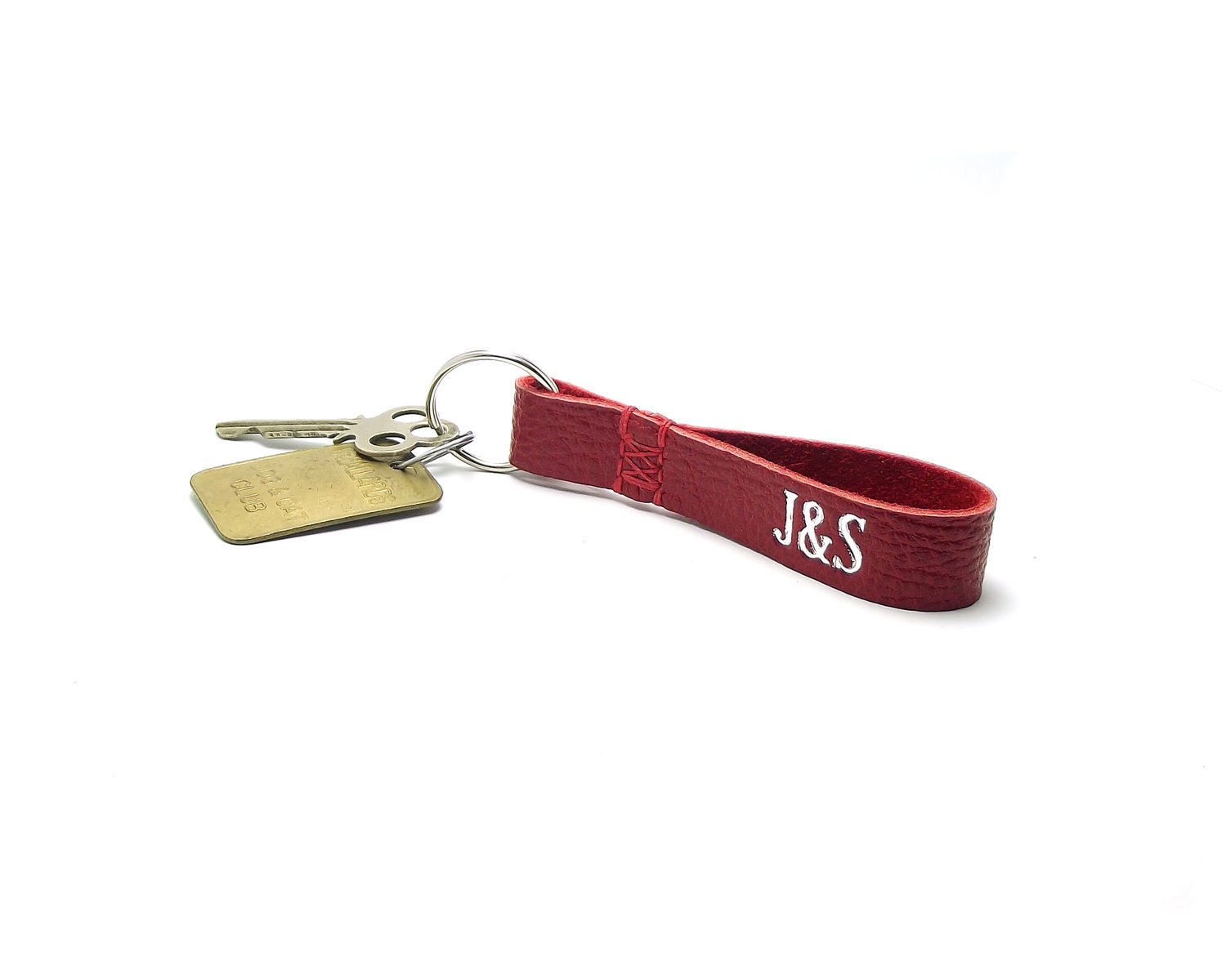 U & I Personalized Leather Key Fob Red Leather Housewarming | Etsy