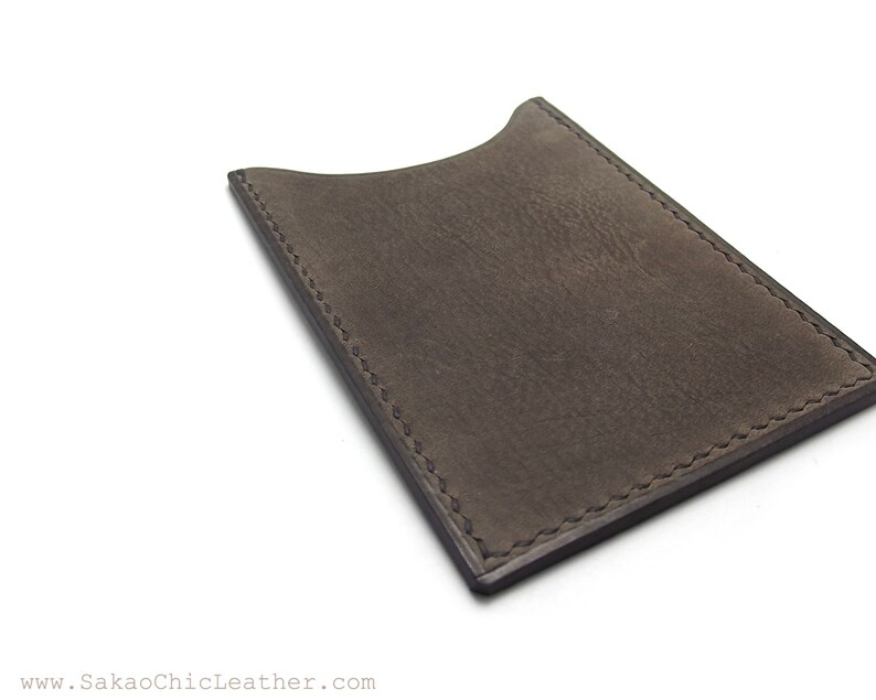 Vertical Wallet Handmade Card Holder Personalized Business Card Case Sakao on Etsy ASH Gray Leather Card Case Card Holder