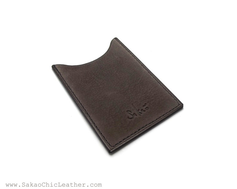 Vertical Wallet Handmade Card Holder Personalized Business Card Case Sakao on Etsy ASH Gray Leather Card Case Card Holder