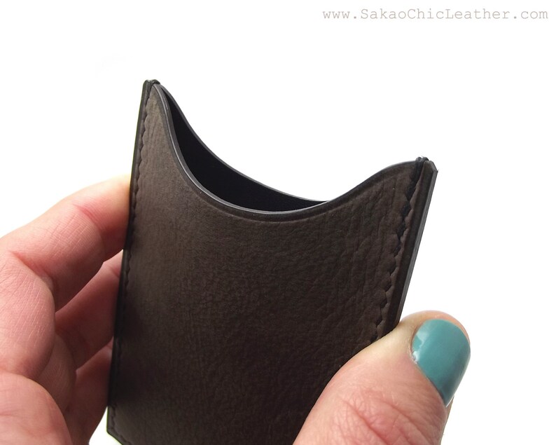 Vertical Wallet Handmade Card Holder Personalized Business Card Case Sakao on Etsy ASH Gray Leather Card Case Card Holder