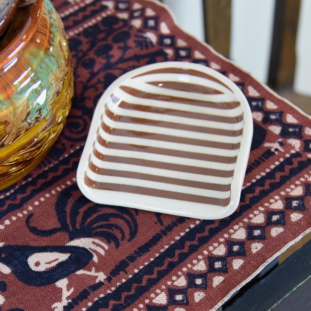 Built Spoon Ceramic Hand Built Spoon Rest – Off-white With Reddish Brown Stripes - Etsy