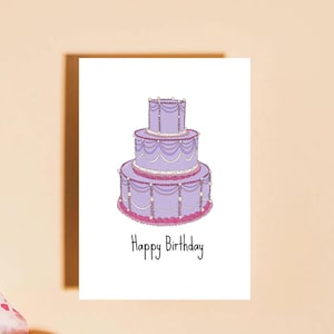 Carte d'anniversaire gâteau kitsch, lilas