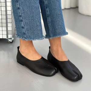 Black leather tabi shoes