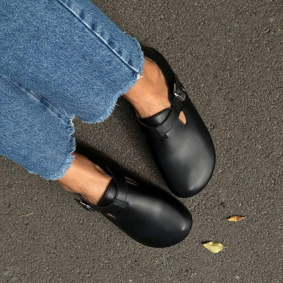 Barefoot Wide Toe Box Mules, Women's Leather Clogs with Cork Insole, Orthopedic Slip On Shoes, Natural Suede Comfort Slippers, Healthy Shoes
