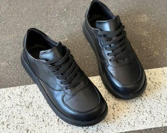 Women Wide Fit Leather Sneakers, Soft Natural Leather Lace Up Walking Shoes, Comfortable Casual Low Top Trainers, Everyday Flat Footwear