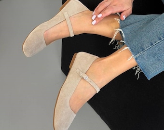 Everyday Barefoot Mary Janes, Zero Drop Natural Leather Shoes, Square Toe Flexible Flats, Adjustable Strap Suede Shoes, Sustainable Footwear