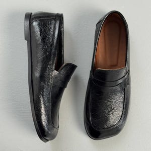 Women's Wide Toe Penny Loafers, Classic Black Leather Slip-On Shoes, Comfortable Casual & Office Footwear for Her image 10