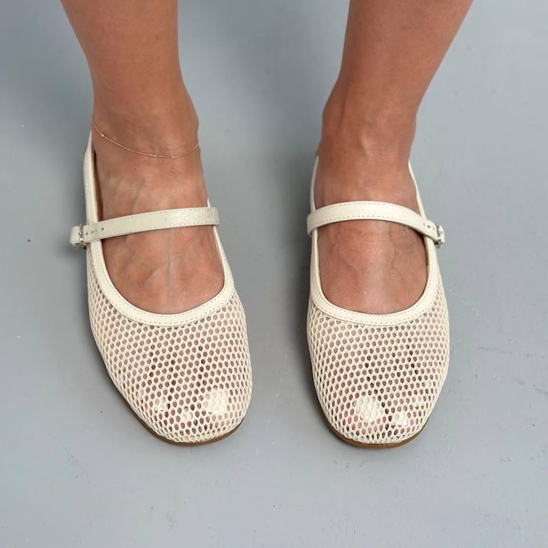 Mesh Mary Jane Flats for Wide Feet, Round Toe Ballet Shoes with Adjustable Strap, Breathable Lightweight Comfortable Summer Footwear image 12