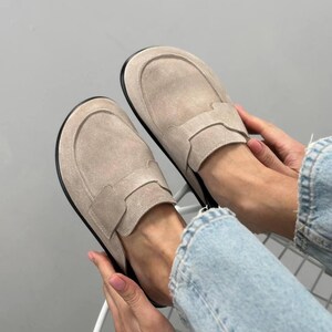 Suede Backless Loafers for Women, Slip-On Mule Clogs, Soft Wide Fit Flats, Minimalist Shoes, Comfortable Casual Footwear, Handmade Shoes image 10