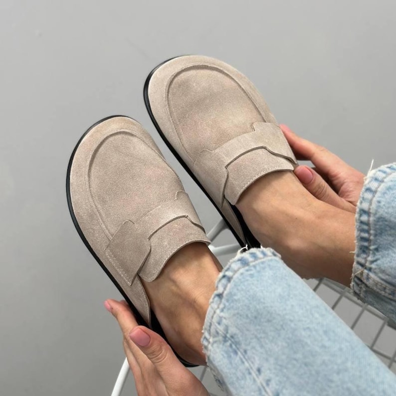 Suede Backless Loafers for Women, Slip-On Mule Clogs, Soft Wide Fit Flats, Minimalist Shoes, Comfortable Casual Footwear, Handmade Shoes image 10