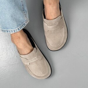 Suede Backless Loafers for Women, Slip-On Mule Clogs, Soft Wide Fit Flats, Minimalist Shoes, Comfortable Casual Footwear, Handmade Shoes image 11