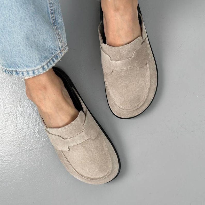 Suede Backless Loafers for Women, Slip-On Mule Clogs, Soft Wide Fit Flats, Minimalist Shoes, Comfortable Casual Footwear, Handmade Shoes image 11