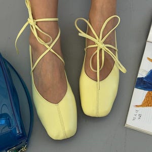 Natural Leather Ballet Flats, Women's Square Toe Ballerina Shoes, Minimalist Lace Up Soft Flats, Comfortable Daily Footwear, Handmade Shoes image 13