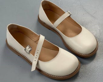 Ballerine Mary Jane da donna in pelle, scarpe anatomiche comode, ballerine minimaliste a punta quadrata, mocassini in pelle naturale, scarpe basse eleganti