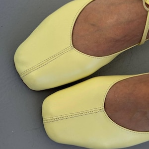 Natural Leather Ballet Flats, Women's Square Toe Ballerina Shoes, Minimalist Lace Up Soft Flats, Comfortable Daily Footwear, Handmade Shoes image 14
