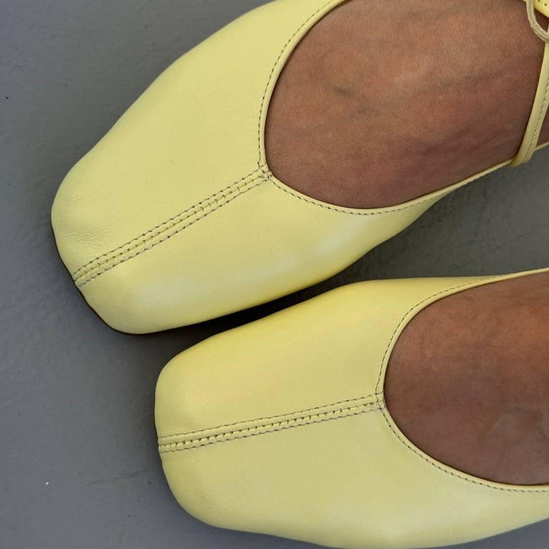 Natural Leather Ballet Flats, Women's Square Toe Ballerina Shoes, Minimalist Lace Up Soft Flats, Comfortable Daily Footwear, Handmade Shoes image 14