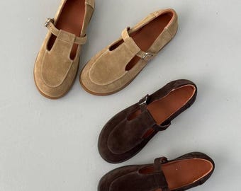 Wildleder Mary Janes mit weiter Passform, anatomische Komfortschuhe, flache Schuhe im Barfußstil, breite Zehenbox-Sandalen, weiche Sohle Damen-Loafers handgefertigte Schuhe