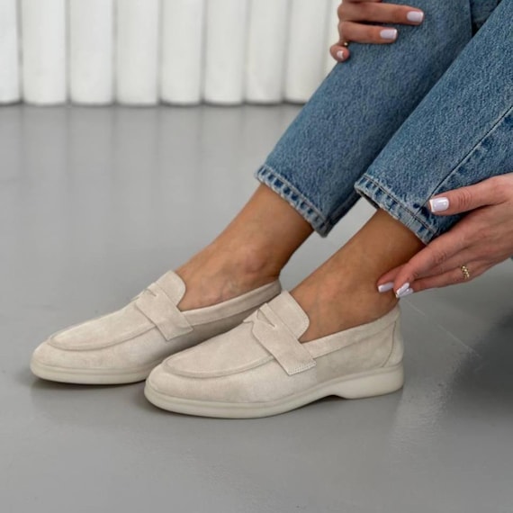 Handmade Women's Suede Loafers, Soft Slip-On Walking Shoes, Casual Daily Flats, Classic Comfort Footwear, Versatile Moccasins, Gift for Her