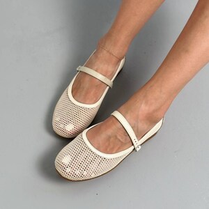 Mesh Mary Jane Flats for Wide Feet, Round Toe Ballet Shoes with Adjustable Strap, Breathable Lightweight Comfortable Summer Footwear image 14