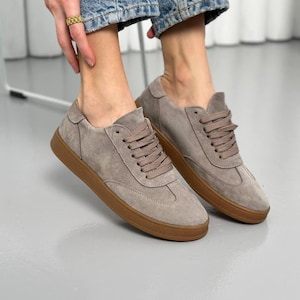 Women's Suede Sneakers with Laces, Casual Sneakers, Comfortable Shoes, Stylish Everyday Sneakers, Trendy Suede Lace-Up Sneakers, Sport Shoes image 1