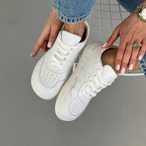 Anatomic Leather Lace-Up Sneakers with Suede Accent for Women, Wide Fit Shoes, Chocolate Brown Comfortable Casual Flats, Everyday Trainers White