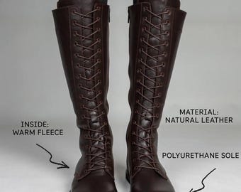 Barefoot Combat Boots for Women, Wide Toe Box Lace Up Boots, Anatomical Ankle, Mid Calf, Tall Boots Handmade Natural Leather Zero Drop Shoes