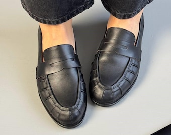 Mocasines Penny Loafers con punta plisada para mujer, zapatos sin cordones de cuero fruncido, bailarinas clásicas sin cordones para caminar, mocasines casuales de estilo retro.