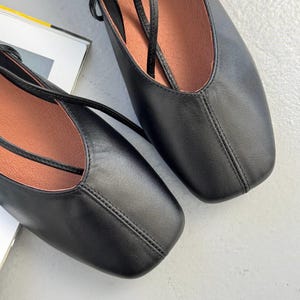Natural Leather Ballet Flats, Women's Square Toe Ballerina Shoes, Minimalist Lace Up Soft Flats, Comfortable Daily Footwear, Handmade Shoes image 18