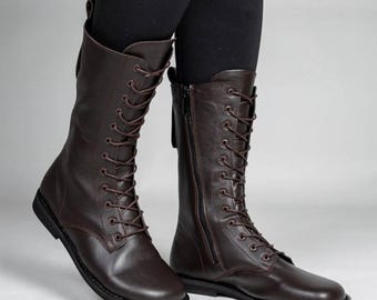 Barefoot Lace Up Boots, Side Zip Leather Shoes, Wide Toe Box, Zero Drop Anatomic, Minimalist Shoes, Fleece Lined