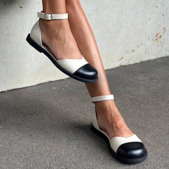 Natural Leather Mary Jane Flats, Women's Wide Toe Box Anatomical Shoes, Barefoot Style Ankle Strap Shoes, Comfortable Soft Minimalist Flats
