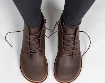 Barefoot Boots Women, Wide Toe Box Shoes, Anatomic Leather Boots, Zero Drop Fleece Lined, Minimalist Autumn Boots, Wide Fit