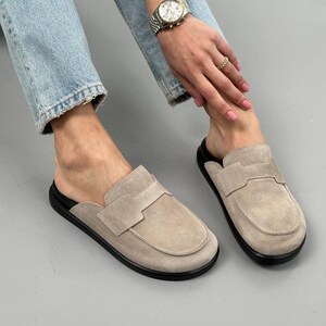 Suede Backless Loafers for Women, Slip-On Mule Clogs, Soft Wide Fit Flats, Minimalist Shoes, Comfortable Casual Footwear, Handmade Shoes image 9