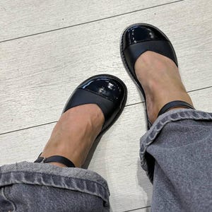 Anatomical Black Leather Mary Janes, Wide Toe Box Ballet Flats, Comfortable Ankle Strap Shoes, Minimalist Footwear, Handmade Leather Flats image 15