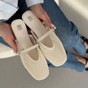 Summer Mesh Mules for Women, Transparent Mary Jane Shoes, Sheer Mesh Flats, Stylish Open Toe Flats, Lightweight Barefoot Shoes