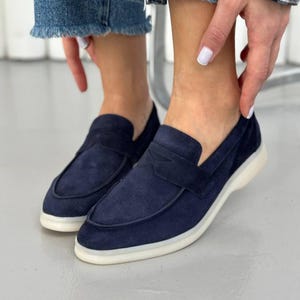 Soft Suede Slip-On Shoes, Women’s Loafers, Suede Loafers, Stylish Shoes, Everyday Wear Slip-On, Comfortable Loafers, Casual Shoes Dark blue