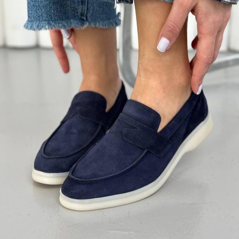 Soft Suede Slip-On Shoes, Women’s Loafers, Suede Loafers, Stylish Shoes, Everyday Wear Slip-On, Comfortable Loafers, Casual Shoes Dark blue