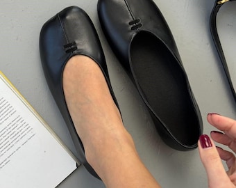 Barefoot Ballet Flats, Natural Leather Wide Toe Box Shoes, Anatomical Zero Drop Ballerinas, Comfortable Minimalist Footwear, Handmade Shoes