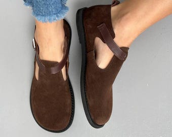 Anatomical Barefoot Clogs, Women's Wide Toe Box Mules, Brown Suede Closed Toe Sandals, Minimalist Zero Drop Shoes, Comfortable Daily Flats