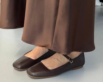 Minimalist Leather Mary Jane Flats, Square Toe Barefoot Shoes, Classic Strap Ballerinas, Zero Drop Casual Shoes, Elegant Shoes, Handmade