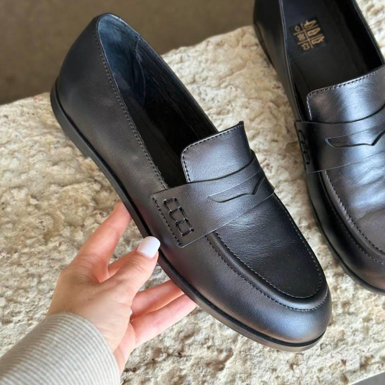 Women’s Classic Black Leather Loafers, Slip-On Dress Shoes, Comfortable Everyday Flats, Stylish Office and Casual Footwear, Fall Shoes image 11