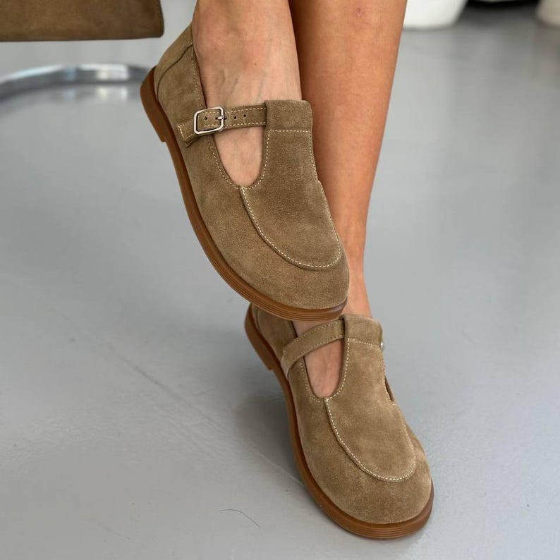 Suede T-Strap Mary Jane Shoes, Women's Barefoot Flats, Wide Toe Box Shoes, Soft Sole Shoes, Comfortable Anatomical Footwear, Gift for Her image 12