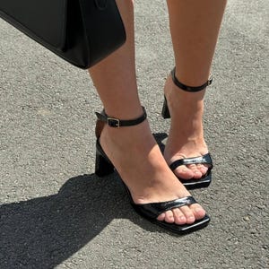 Comfortable Wide Fit Summer Sandals, Leather Mid Heel with Ankle Strap Shoes, Open Toe Sandals, Perfect for Daily or Dressy Looks