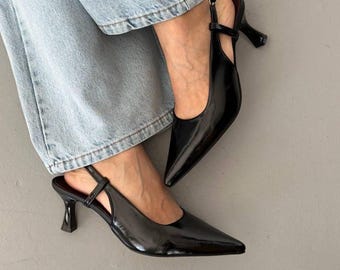 Damskie buty na obcasie typu „kaczuszek” z odkrytym palcem i szpiczastym noskiem, z odkrytym obcasem, niskie czółenka na imprezy, do pracy lub na co dzień, buty ślubne
