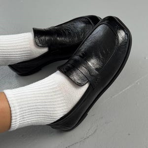 Women's Wide Toe Penny Loafers, Classic Black Leather Slip-On Shoes, Comfortable Casual & Office Footwear for Her image 13