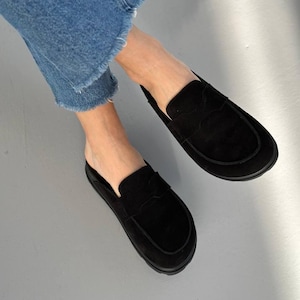 Suede Backless Loafers for Women, Wide Toe Summer Mules with Platform, Comfortable Anatomical Clogs, Slip On Casual Shoes, Handmade Shoes image 9