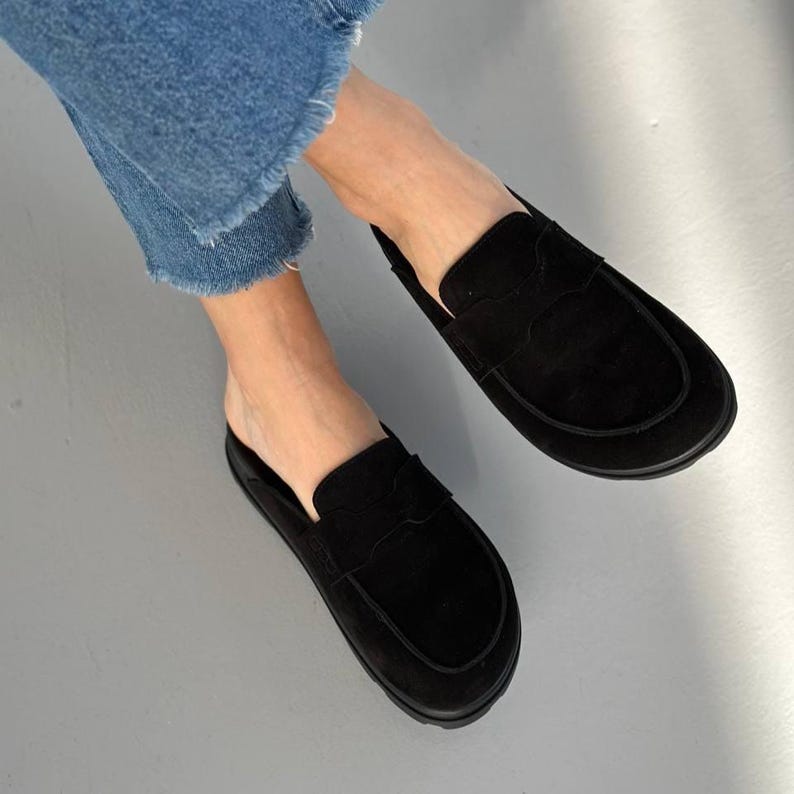 Suede Backless Loafers for Women, Wide Toe Summer Mules with Platform, Comfortable Anatomical Clogs, Slip On Casual Shoes, Handmade Shoes image 9