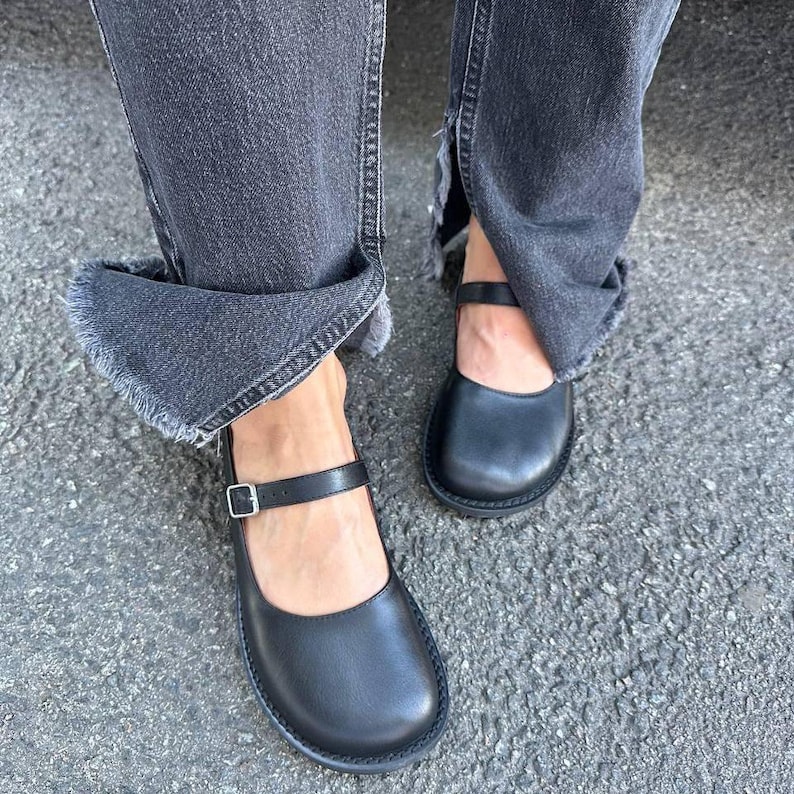 Wide Fit Leather Mary Jane Flats, Round Toe Anatomical Ballet Shoes, Comfortable Women’s Everyday Shoes, Classic Minimalist Style image 6
