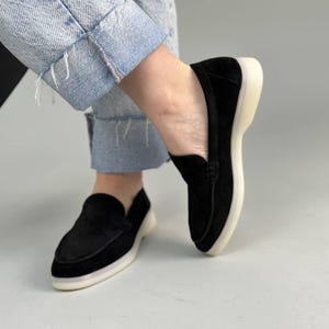 Mocasines elegantes de gamuza para mujer, zapatos planos cómodos de ajuste ancho, mocasines casuales de ancho medio a ancho, zapatos de oficina para el día a día, hechos a mano.