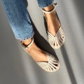 Delicate Milk Leather Sandals with Ankle Strap, Round Toe Flats, Flat Sole Shoes, Soft Comfortable Shoes, Wedding Bridal Sandals product logo